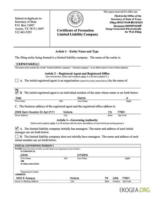 Modèle Word et PDF de certificat de création de société à responsabilité limitée aux États Unis